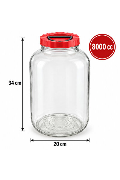 Paşabahçe 8000 cc Kulplu Cam Kavanoz – 8 Litre Taşıma Saplı Kırmızı Kapaklı B...