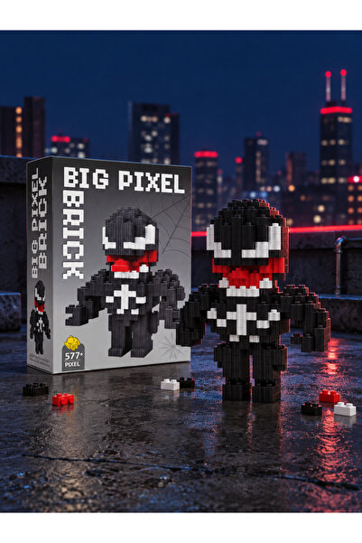 Öz-bal Büyük Siyah Kahraman Karakter 3D Büyük Piksel Blok Seti 577+ Parça Fig...