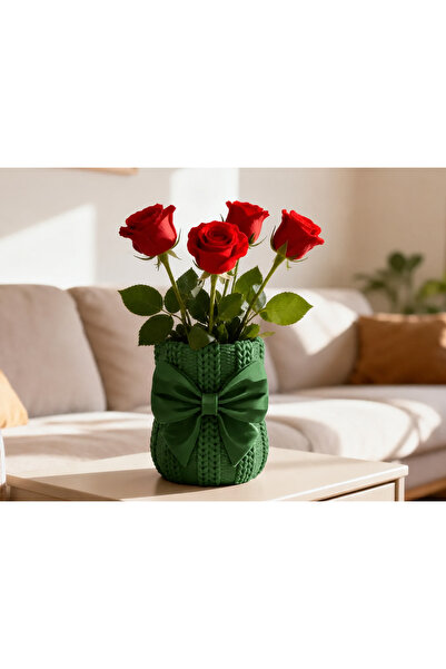 Bezos Vază tricotată cu fundă imprimată 3D - Ghiveci decorativ pentru flori -...