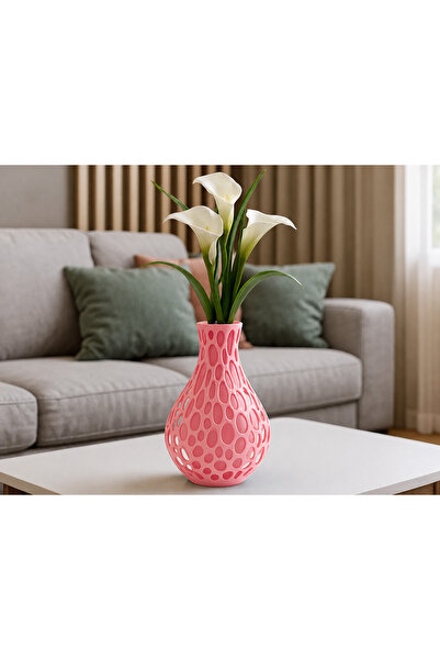 Bezos Vază cu textură tip fagure, imprimată 3D - Vază decorativă perforată - Roz