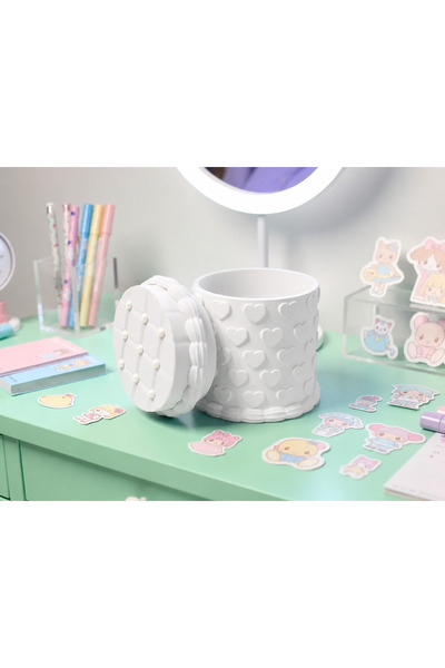 Bezos 3D Printed Embossed Heart Pattern Pen Holder with Lid - Desktop Organiz...