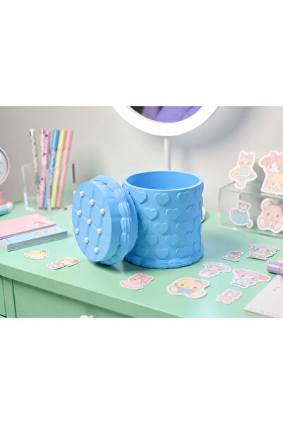 Bezos 3D Printed Embossed Heart Pattern Pen Holder with Lid - Desktop Organiz...