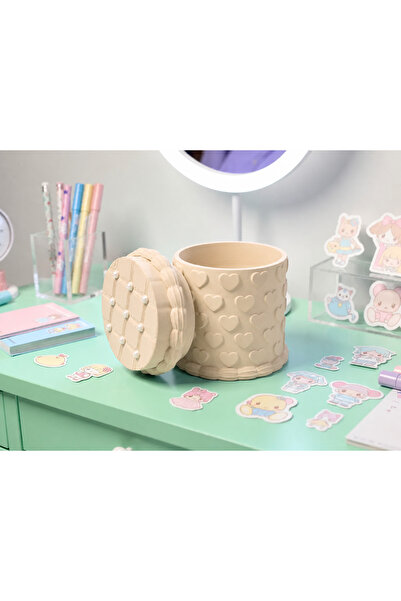 Bezos 3D Printed Embossed Heart Patterned Pen Holder with Lid - Desktop Organ...