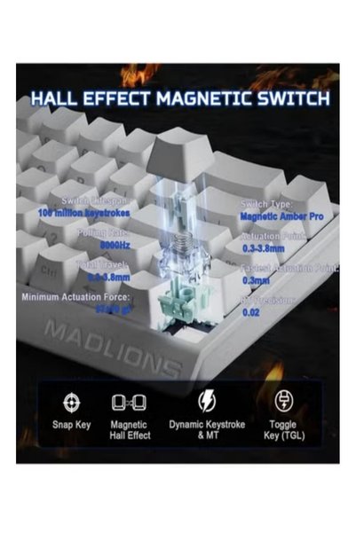Makrystorm لوحة مفاتيح ميكانيكية Mad68 HE RGB بمفاتيح مغناطيسية قابلة للتبديل السريع، 8000 هرتز، 0.02 مم، لوحة مفاتيح ألعاب FPS، استجابة سريعة، هدية عيد ميلاد، لون أبيض