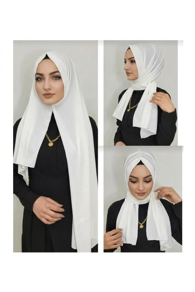 AHRAR tesettür Women's Practical Drawstring Ready-Made Hijab Scarf in White