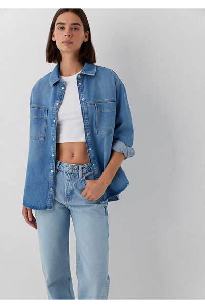 Mavi Brida Iconic Puslu Indigo Mavisi Jean Gömlek Boyfriend 1221062-A3844