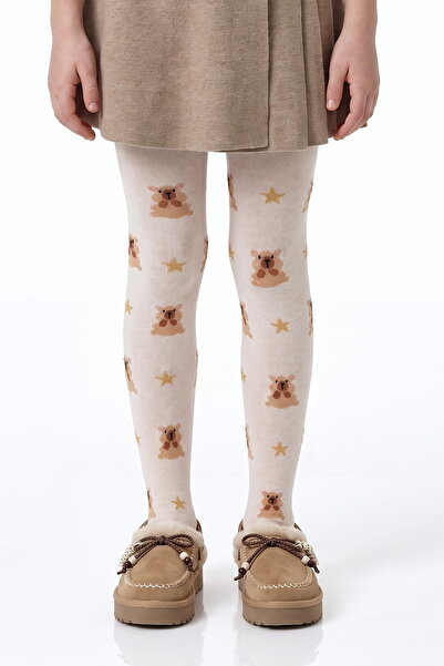 Penti Girl's Marsmelov Pretty Teddy Star Bear Patterned Cotton Pantyhose