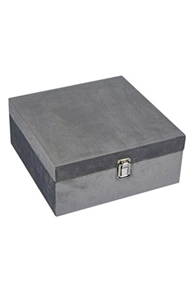 OEM Cutie de Depozitare din Lemn Gri Catifelata Inchidere Metalica 24x24x10cm