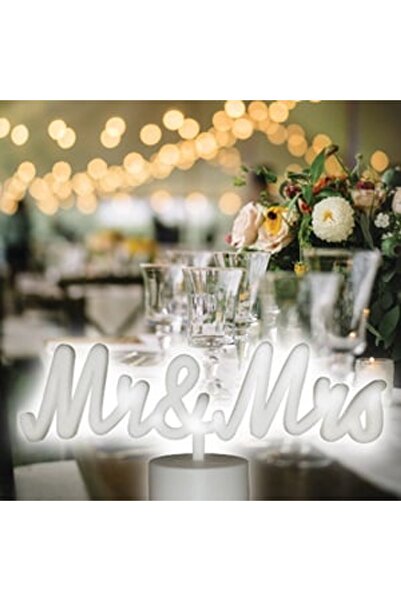 OEM Lampa cu 90 de Becuri LED Neon Alb "Mr&Mrs" & USB 30x13.5cm - Semne Masa ...