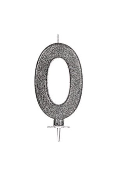 OEM Lumanare Tort Neagra cu Glitter Argintiu Nr.0 - 10cm - Lumanari Petrecere...