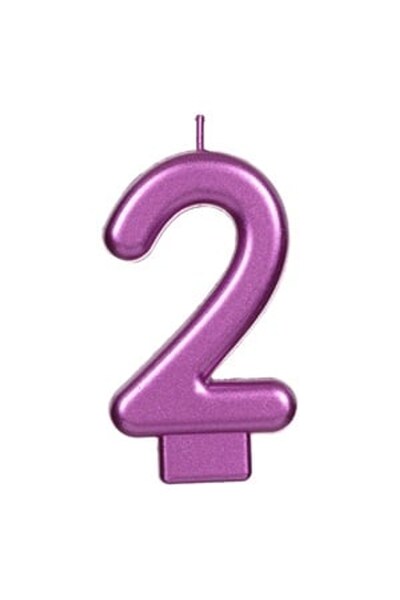 OEM Lumanare Zi de Nastere Fucsia Metalizat Nr.2 - Lumanari Petrecere Numere,...