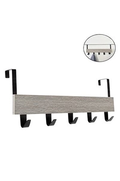 OEM Cuier Usa Gri din Lemn & Metal cu 5 Carlige 38x7x16cm - Cuiere, Organizar...