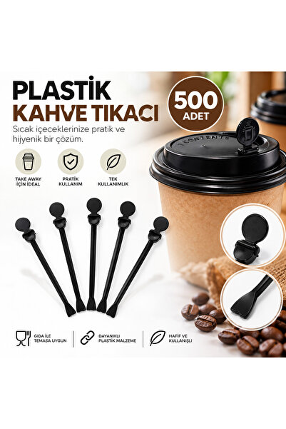 antpap ambalaj Plastik Kahve Tıkacı Siyah 500 Adet – Tek Kullanımlık Kahve Ba...