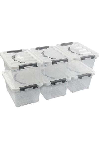 Gloreen 5L Clear Latch Storage Boxes, Plastic Box with Lid, 6 Packs