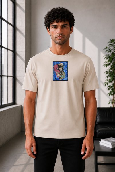 FAUNION Unisex Oversize Demon Slayer Giyu Tomioka Embroidered Anime T-Shirt 1...