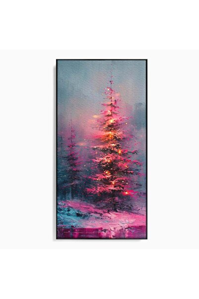 Luxcanva Tablou Canvas Bradul Fermecat 60x120 cm cu Rama Negru Roz Iarna Peisaj