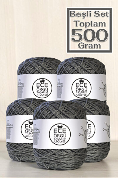 Ece Örgü Tasarım Atölyesi Set of Twisted Knitting Yarns in the Color of Gunpo...