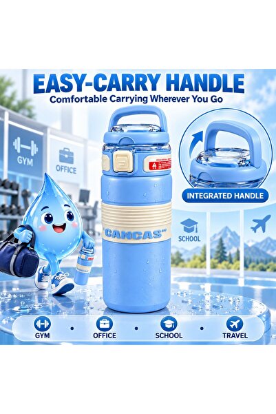 Generic Brand Dual-Lid Sports Water Bottle with Straw and Direct-Drink Spout, Leak-Resistant Locking Lid, Carry Handle, Wide Mouth and Non-Slip Grip for Gym, Office, School and Travel