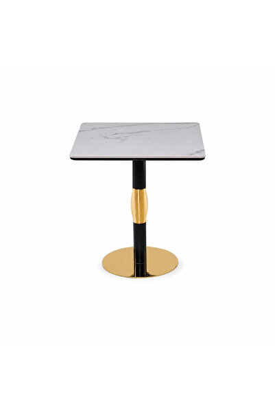PRIME STYLE طاولة مقهى مربعة مقاس 70 × 70 سم باللون الأبيض والأسود والذهبي