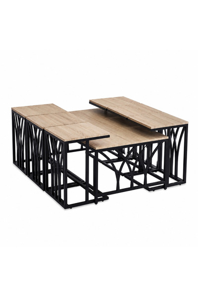 PRIME STYLE طقم شاي خشبي مستطيل 1+6 خشبي