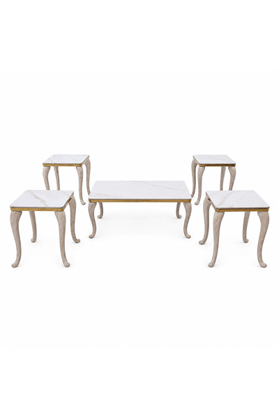 PRIME STYLE طقم شاي سيراميك مستطيل ذهبي 4+1
