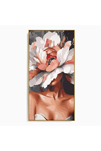 Luxcanva Tablou Canvas Femeie Cu Floare 50x100 cm cu Rama Auriu Femeie Floare...