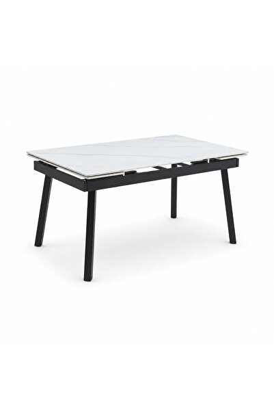PRIME STYLE Extendable Dining Table 120 + 30 X 85 cm White and Matt Gold