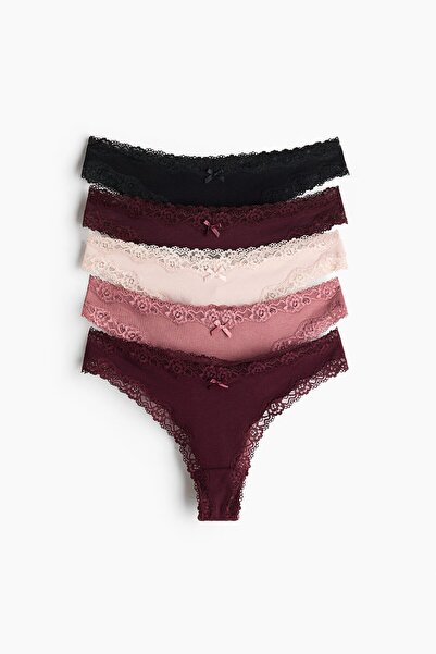 H&M 5'li Pamuklu ve Dantelli Brazilian Külot