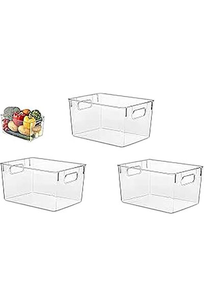 GENERAL Set Of 3 Stackable Transparent Storage Boxes with Handles, Pantry Org...