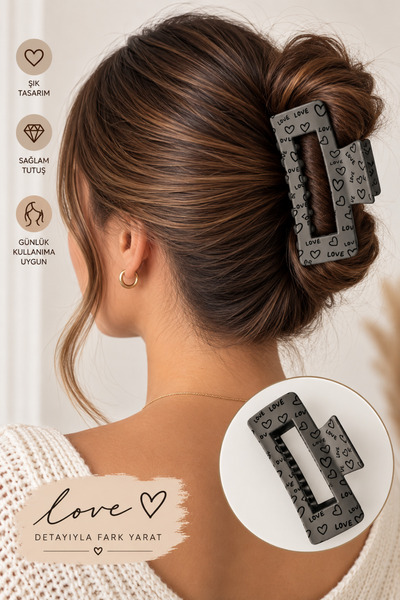 Tupek Store Love Heart Patterned Large Size Hair Clip |   Rectangular Hair Cl...