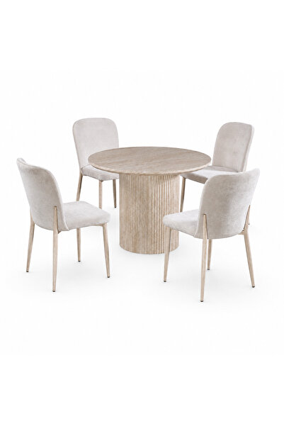 PRIME STYLE Round Marble Alternative Dining Table Set 4 Chairs