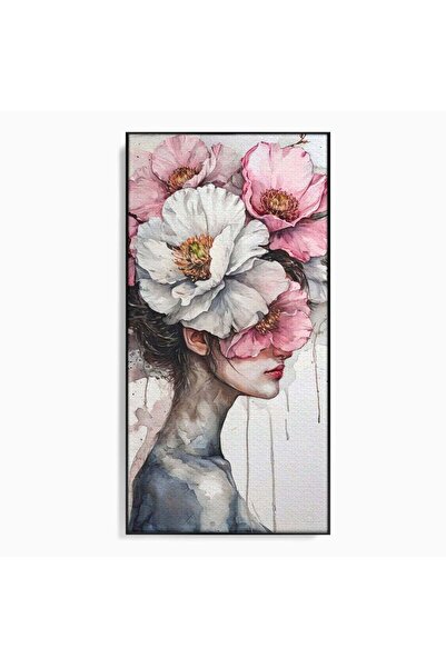 Luxcanva Tablou Canvas Femeie Cu Flori Pe Cap 70x140 cm cu Rama Negru Femeie ...