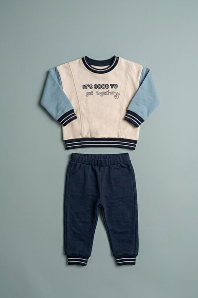 zumino Erkek Bebek Nakışlı Sweatshirt Ve Eşofman Altı 2'li Takım