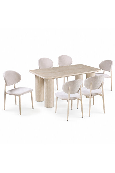 PRIME STYLE 6 Seater Marble Dining Table Set
