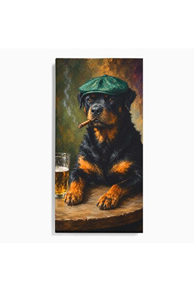 Luxcanva Tablou Canvas Caine Cu Palarie Si Bere 60x120 cm pe Sasiu Lemn Caine...