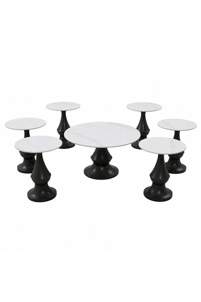 PRIME STYLE Round Ceramic Tea Set 1+6 Wood