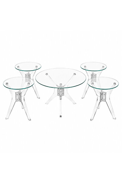 PRIME STYLE طقم أكريليك زجاج دائري 4+1 فضي