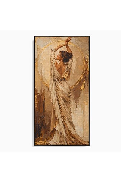 Luxcanva Tablou Canvas Dansul Auriu 50x100 cm cu Rama Negru Femeie Armonie El...