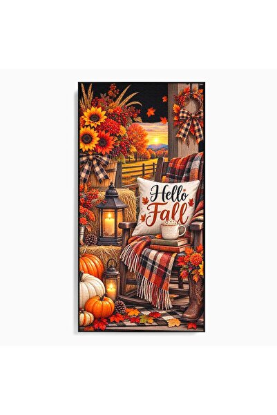 Luxcanva Tablou Canvas Bine Ai Venit Toamna 60x120 cm cu Rama Negru Armonie D...