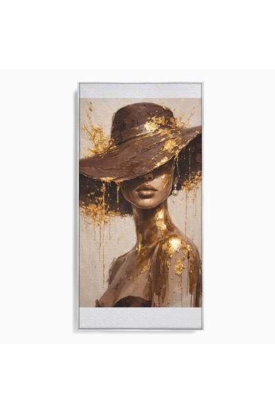 Luxcanva Tablou Canvas Misterul Aurit 50x100 cm cu Rama Argintiu Portret Feme...