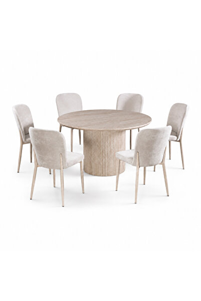 PRIME STYLE Round Marble Alternative Dining Table 6 Chairs