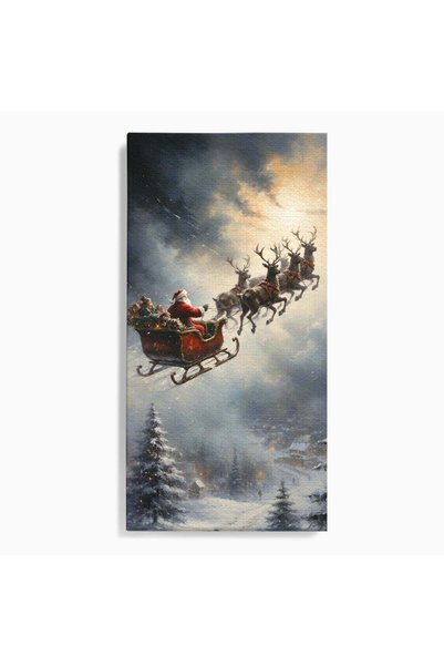 Luxcanva Tablou Canvas Mos Craciun pe Sanie 70x140 cm pe Sasiu Lemn Daruri Aj...