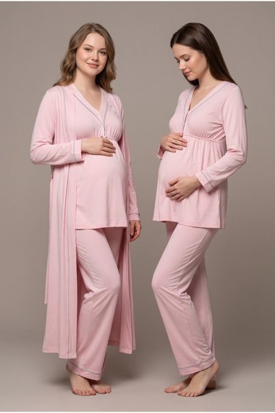 Pelin Women's Powder Padded Buttoned Long Sleeve Nursing Detailed Maternity P...