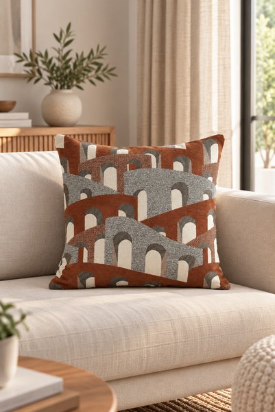 texta home deco Escherian Dokuma Kırlent Kılıfı - Kiremit - 50x50 cm