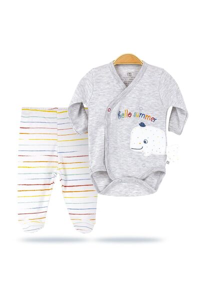Bibaby Σετ βρεφικό κορμάκι - παντελόνι Whale - Πολύχρωμο
