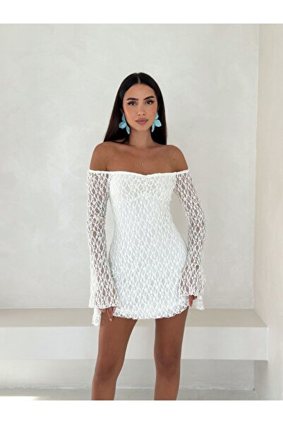 OZD Active Women's Fabric Lined Off-Shoulder Lace Dress