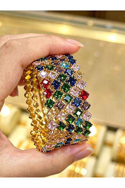 ALZAHR Affordable Luxury 24K Gold-Plated Square Multicolored Women's Bracelet...