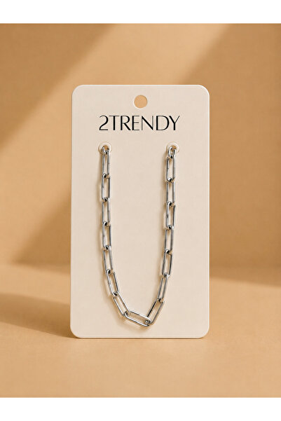 2TRENDY Women's Rectangular Linked Chain Necklace - Silver