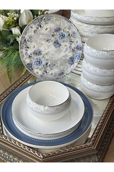 ROSSEV Porselen Yemek Takımı 24 Parça 6 Kişilik Blue Rose