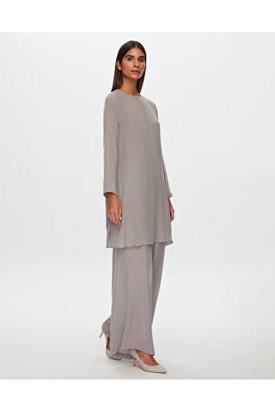 MISS DALIDA T24Y-6053 Yırtmaç Detaylı Cupro Tunik GREY